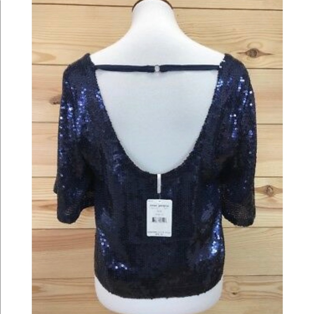 NWT Free People sequin bat wing dip back crop top